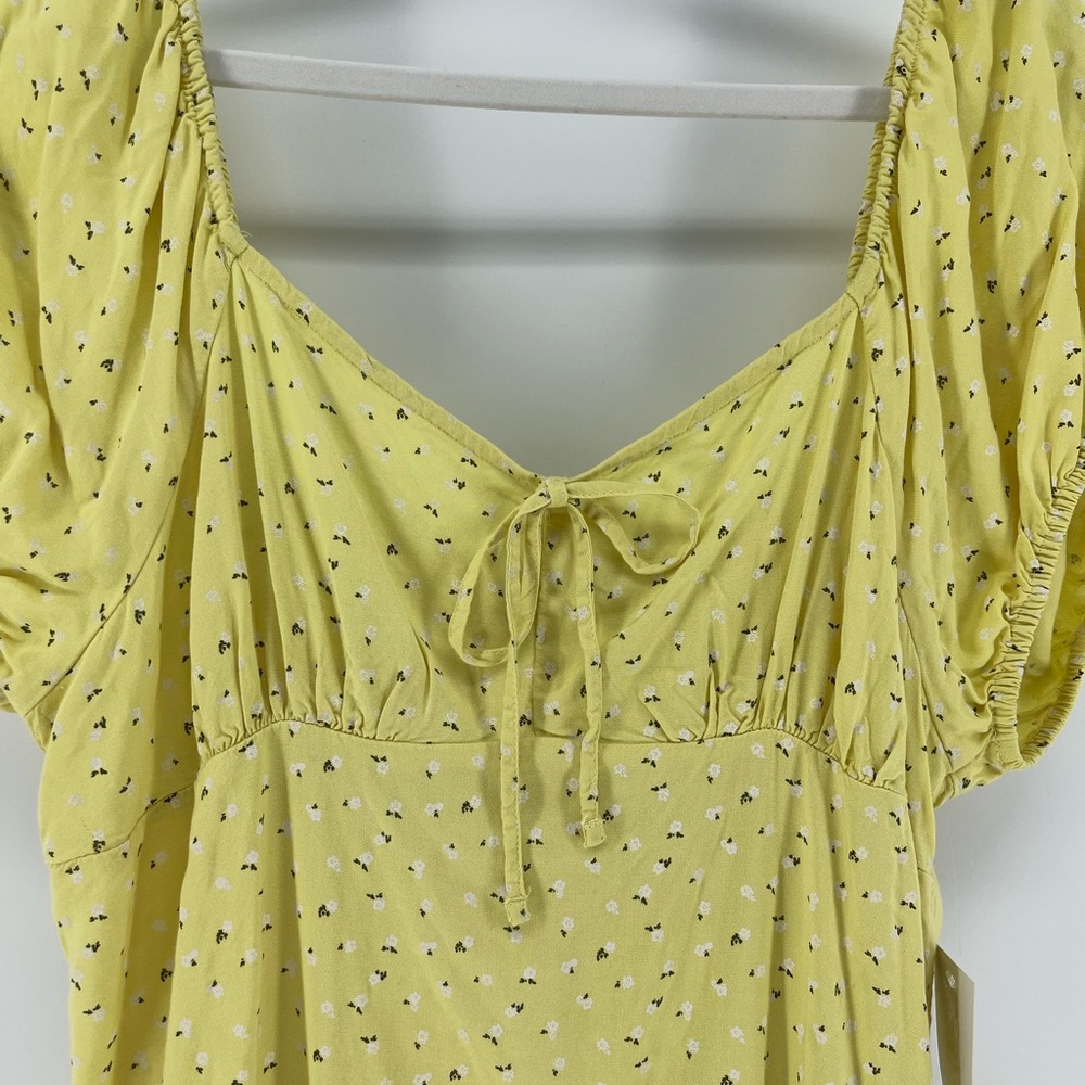 SO Yellow Floral Print Front-Tie Milkmaid Peasant Mini Dress, NWT, Size XL - Picture 3 of 8